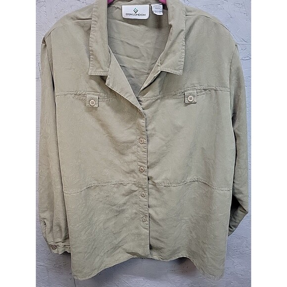 Erin London Casual Button Up Shirt 3X LongSleeve Green Jacket Blouse - Picture 6 of 8